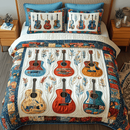Colorful Guitars 3 Piece Quilted Bedding Set Gift For Music Lovers