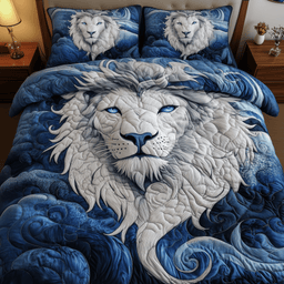 Blue Swirl Lion King 3 Piece Quilted Bedding Set Gift For Lion Lovers