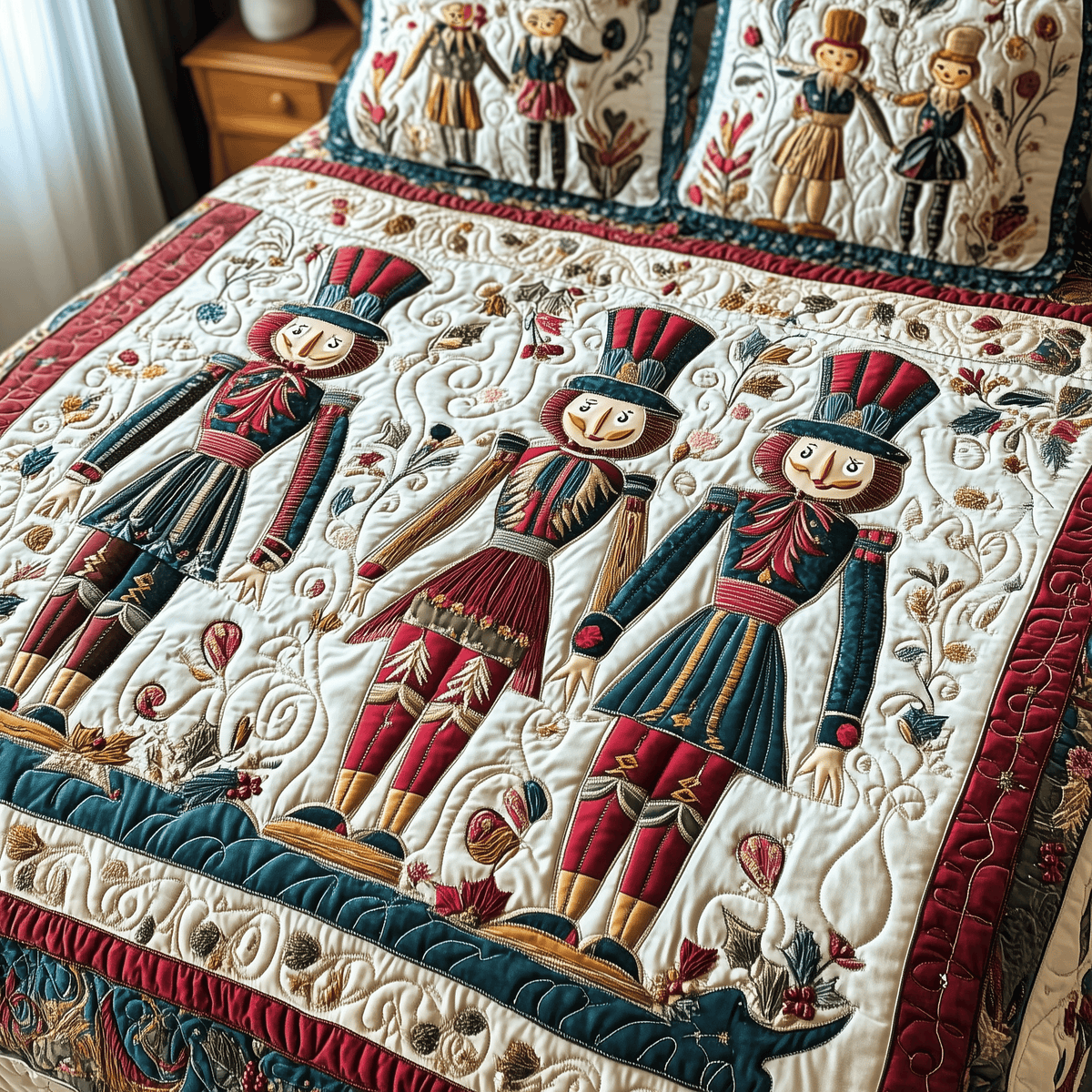 Nutcracker 3 Piece Quilted Bedding Set Christmas Gift For Holiday Decor Lovers