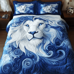 Blue Swirl Lion King 3 Piece Quilted Bedding Set Gift For Lion Lovers