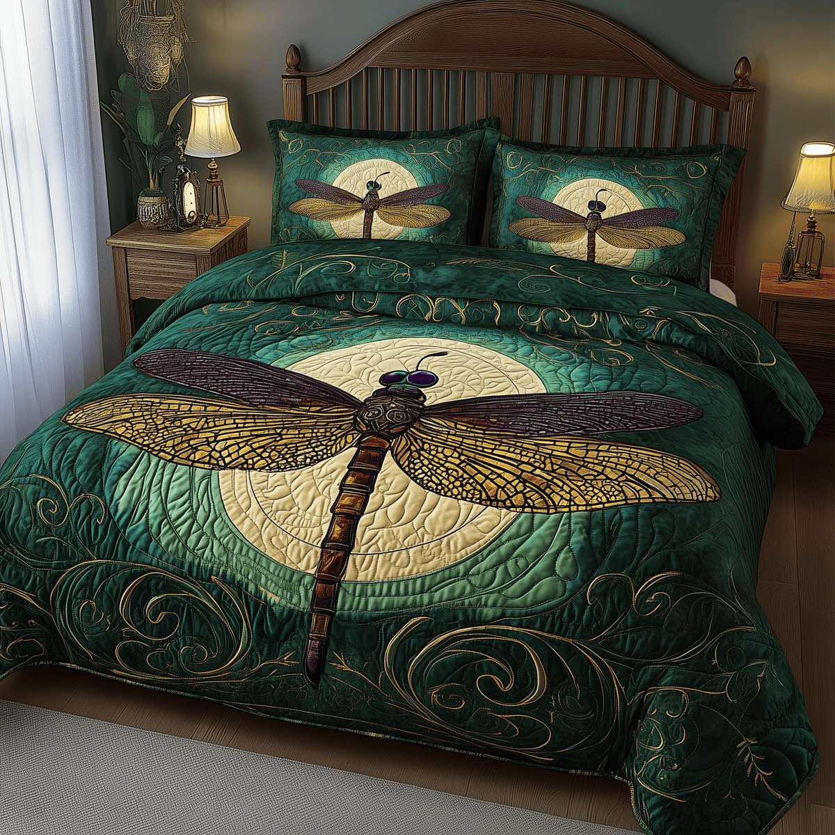 Dragonfly Mandala 3 Piece Quilted Bedding Set Gift For Butterfly Lovers