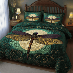 Dragonfly Mandala 3 Piece Quilted Bedding Set Gift For Butterfly Lovers