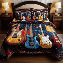 Guitar 3 Piece Quilted Bedding Set Gift For Music Lovers