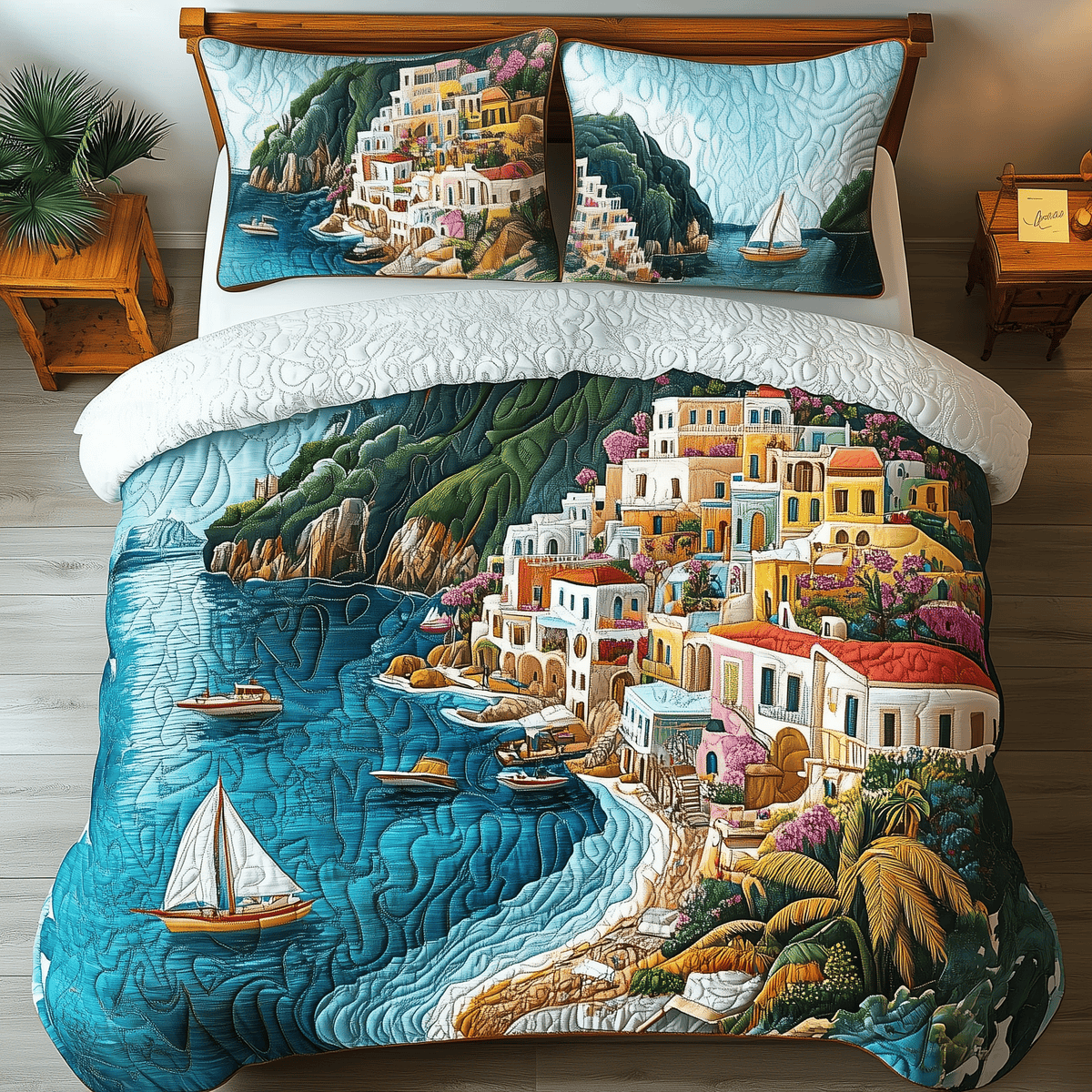 Picturesque Coastal Beach 3 Piece Quilted Bedding Set Gift For Beach Lovers
