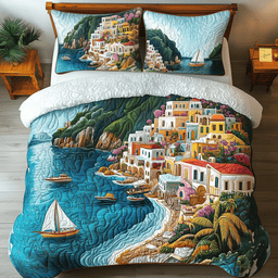 Picturesque Coastal Beach 3 Piece Quilted Bedding Set Gift For Beach Lovers