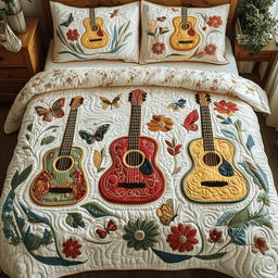 Acoustic Guitar 3 Piece Quilted Bedding Set Gift For Music Lovers