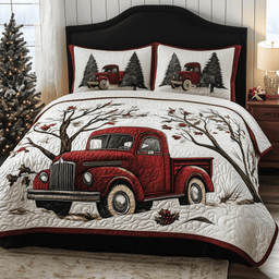 Truck 3 Piece Quilted Bedding Set Christmas Gift For Holiday Decor Lovers