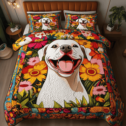 Pitbull Blossom Joy Dog 3 Piece Quilted Bedding Set Gift For Flower Lovers