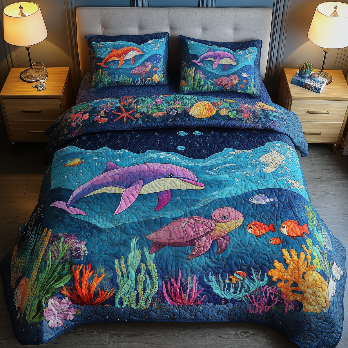 Ocean Dreamscape 3 Piece Quilted Bedding Set Gift For Beach Lovers