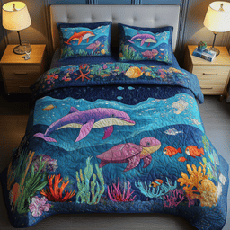 Ocean Dreamscape 3 Piece Quilted Bedding Set Gift For Beach Lovers