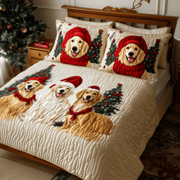 Golden Retriever 3 Piece Quilted Bedding Set Christmas Gift For Dog Lovers