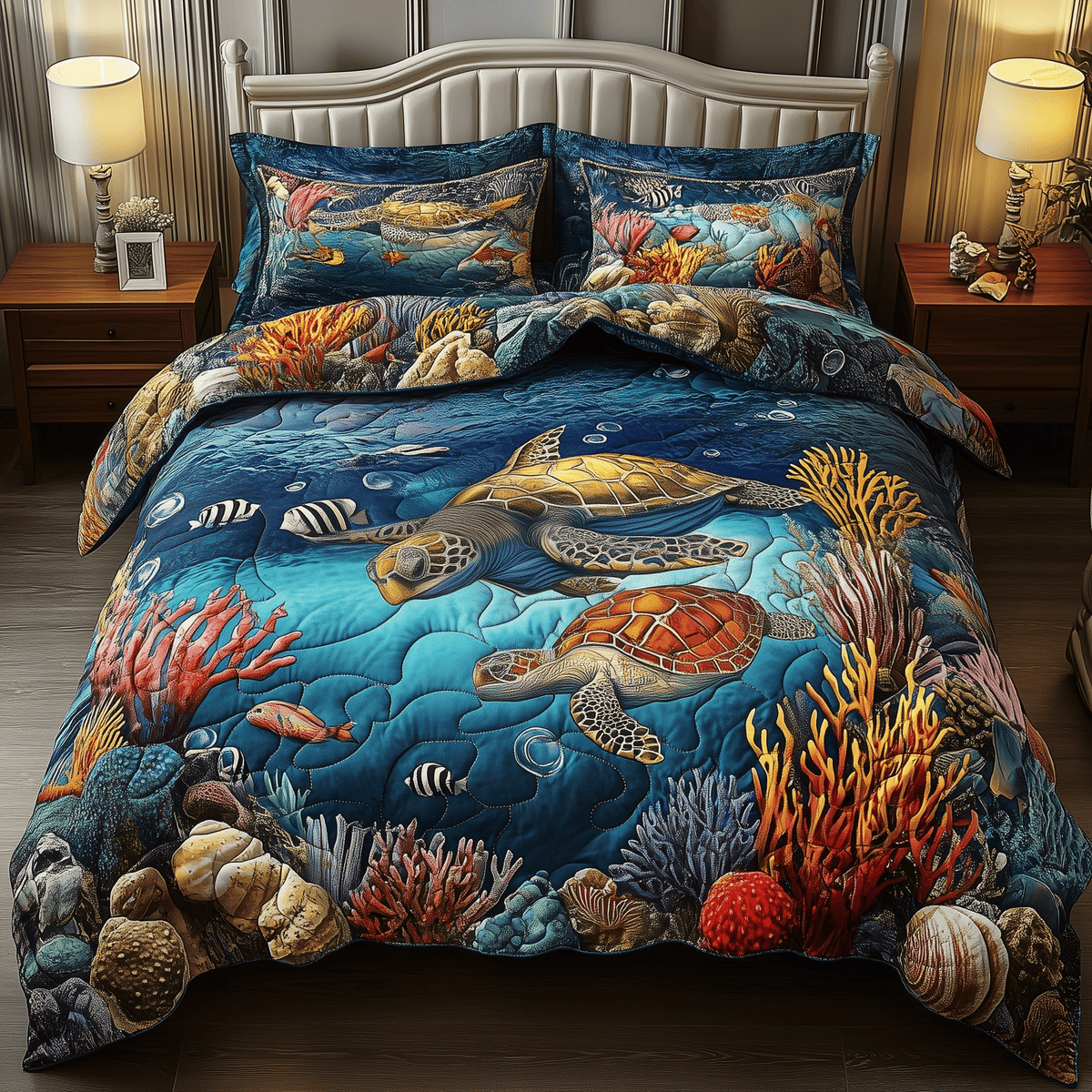 Happy Together Turtle 3 Piece Quilted Bedding Set Gift For Turtle Lovers