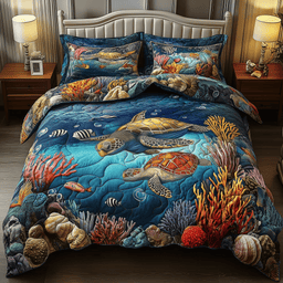 Happy Together Turtle 3 Piece Quilted Bedding Set Gift For Turtle Lovers