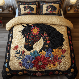 Dark Horse 3 Piece Quilted Bedding Set Gift For Horse Lovers