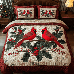 Love Cardinal 3 Piece Quilted Bedding Set Gift For Bird Lovers