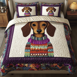 Dachshund 3 Piece Quilted Bedding Set Gift For Dog Lovers