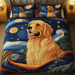 Golden Retriever 3 Piece Quilted Bedding Set Gift For Dog Lovers