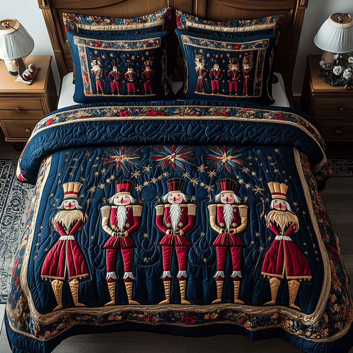 Nutcracker 3 Piece Quilted Bedding Set Christmas Gift For Holiday Decor Lovers