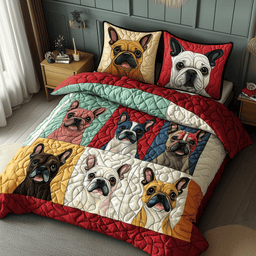 French Bulldog 3 Piece Quilted Bedding Set Gift For Dog Lovers