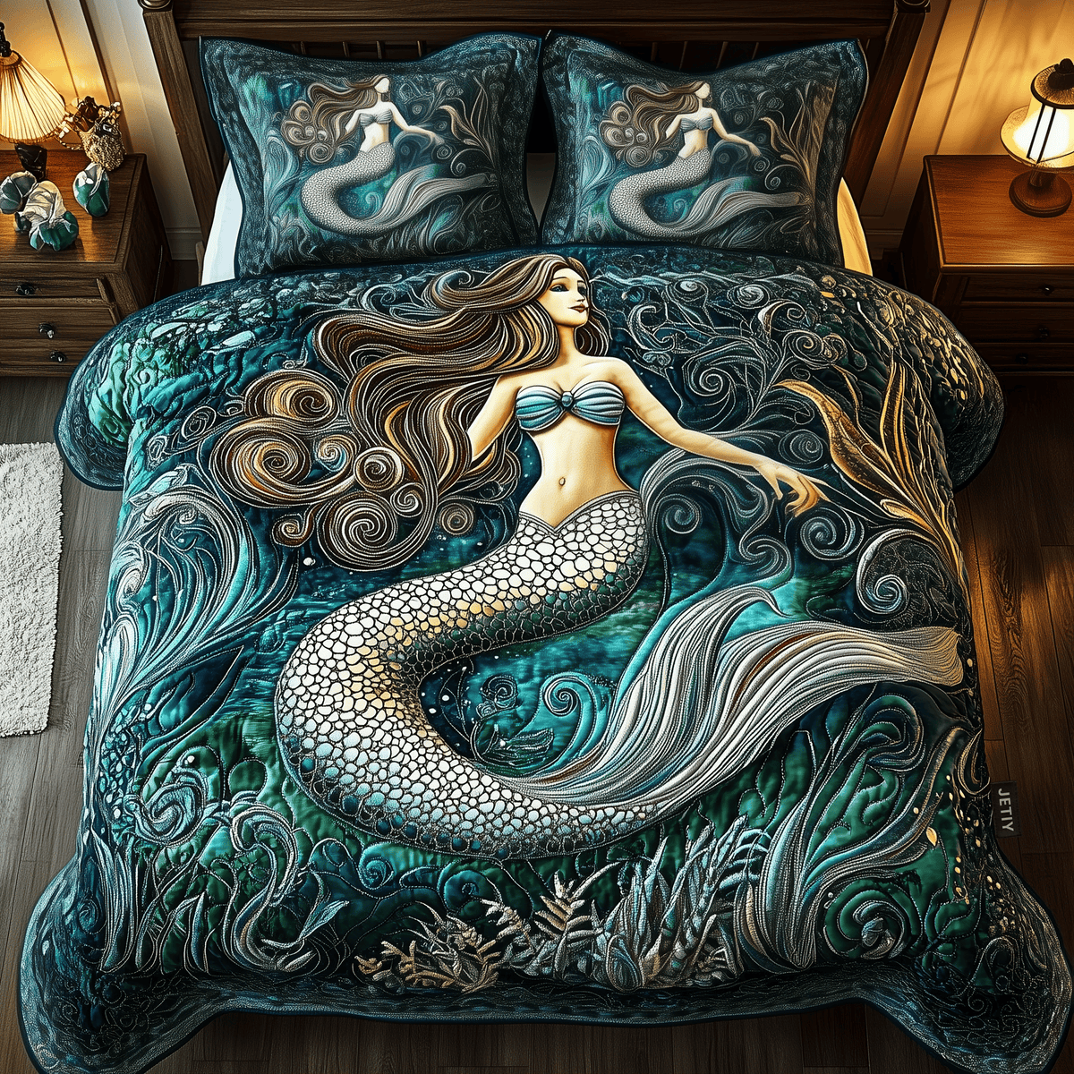 Elegant Mermaid 3 Piece Quilted Bedding Set Gift For Beach Lovers