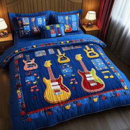 Guitars 3 Piece Quilted Bedding Set Gift For Music Lovers