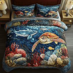 Turtle Ocean 3 Piece Quilted Bedding Set Gift For Turtle Lovers