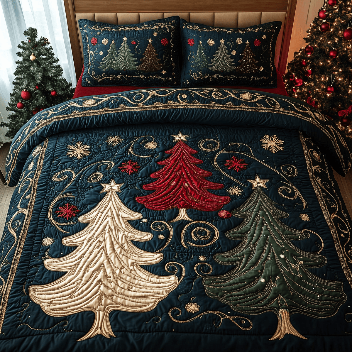 Forest 3 Piece Quilted Bedding Set Christmas Gift For Nature Lovers