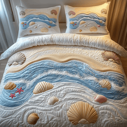 Dreamy Seashore Beach 3 Piece Quilted Bedding Set Gift For Beach Lovers