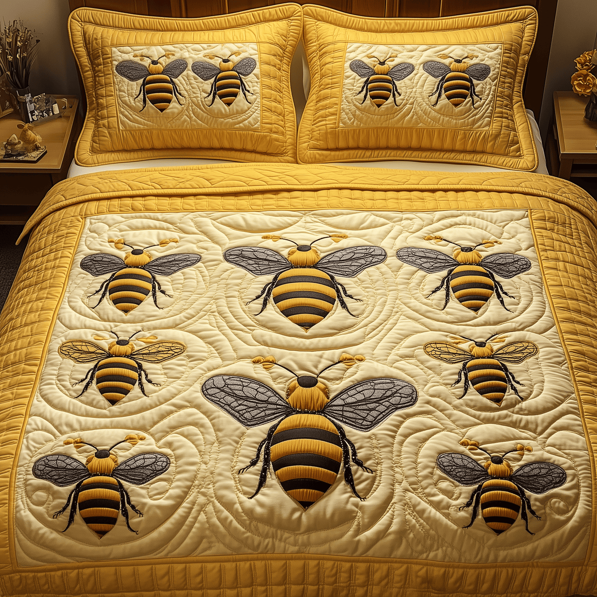 Bee 3 Piece Quilted Bedding Set Gift For Home Decor Lovers
