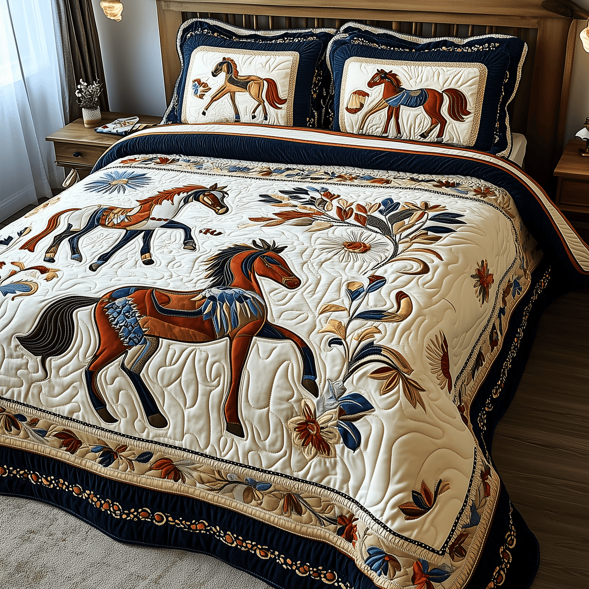 Elegant Horse 3 Piece Quilted Bedding Set Gift For Horse Lovers