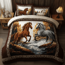 Beachside Runners Horse 3 Piece Quilted Bedding Set Gift For Horse Lovers