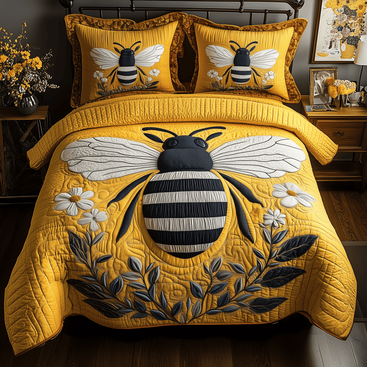 Bee 3 Piece Quilted Bedding Set Gift For Home Decor Lovers
