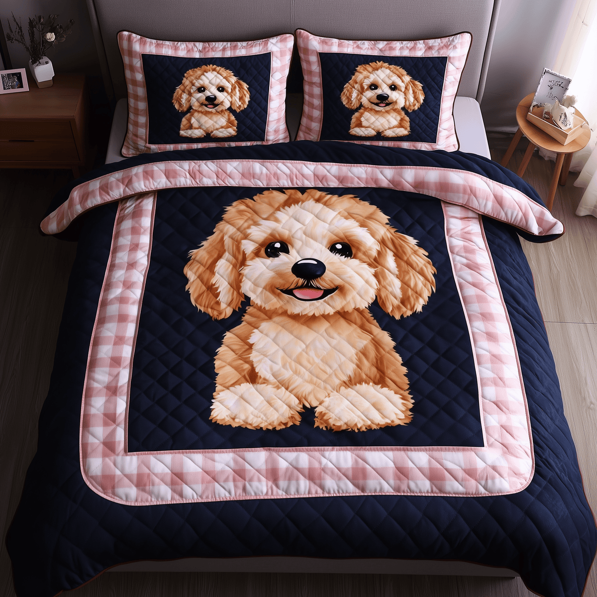 Poodle Dog 3 Piece Quilted Bedding Set Gift For Dog Lovers