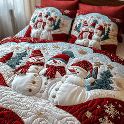 Festive Snowman 3 Piece Quilted Bedding Set Christmas Gift For Holiday Decor Lovers