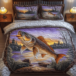 Fishing Life 3 Piece Quilted Bedding Set Gift For Fishing Lovers