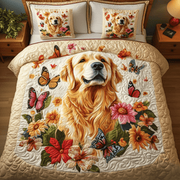 Golden Retriever 3 Piece Quilted Bedding Set Gift For Dog Lovers