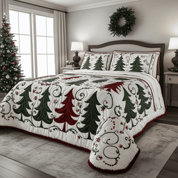 Tree 3 Piece Quilted Bedding Set Christmas Gift For Holiday Decor Lovers