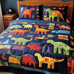 Playful Dinosaurs 3 Piece Quilted Bedding Set Gift For Home Decor Lovers