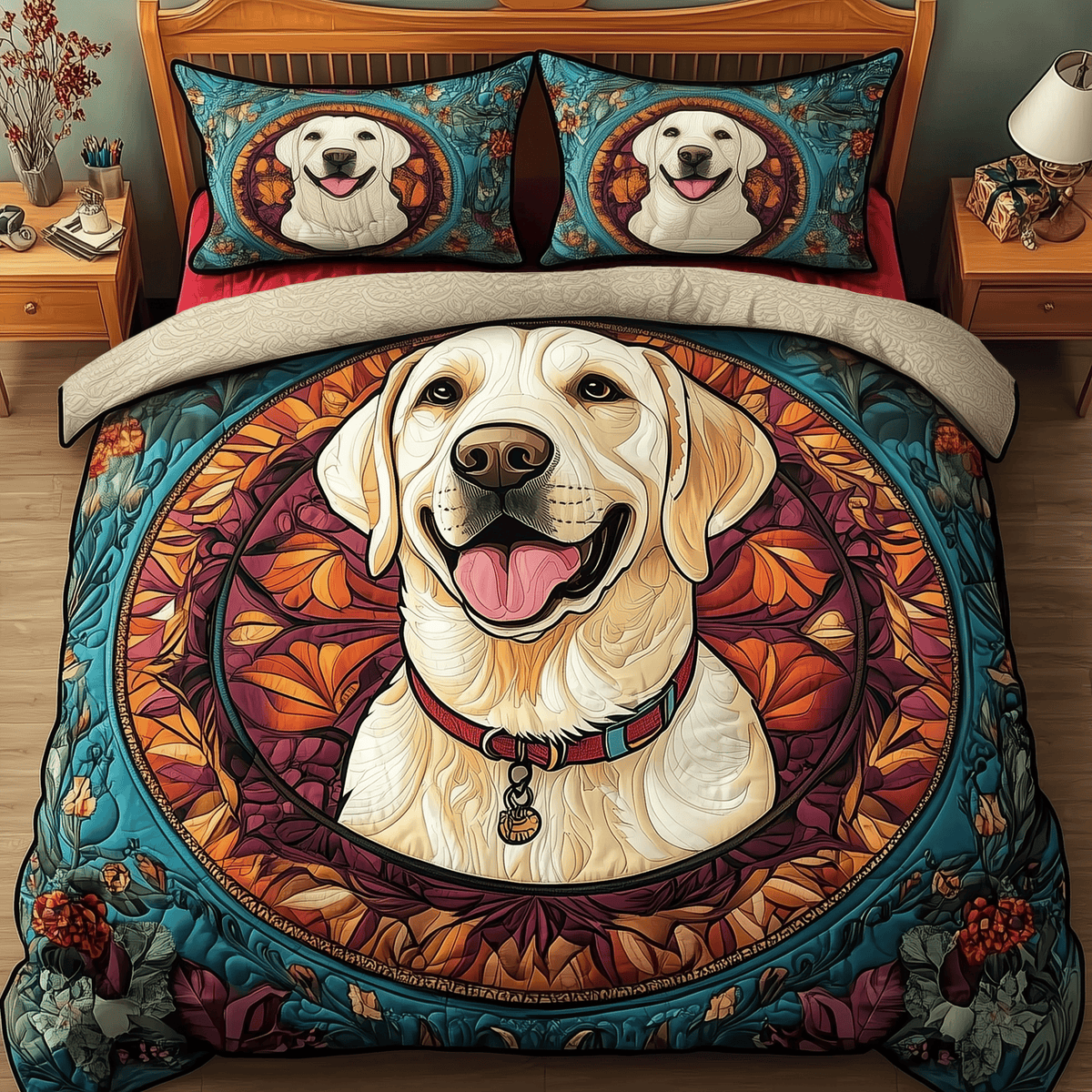 Labrador Dog 3 Piece Quilted Bedding Set Gift For Dog Lovers