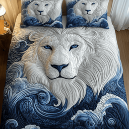 Blue Swirl Lion King 3 Piece Quilted Bedding Set Gift For Lion Lovers
