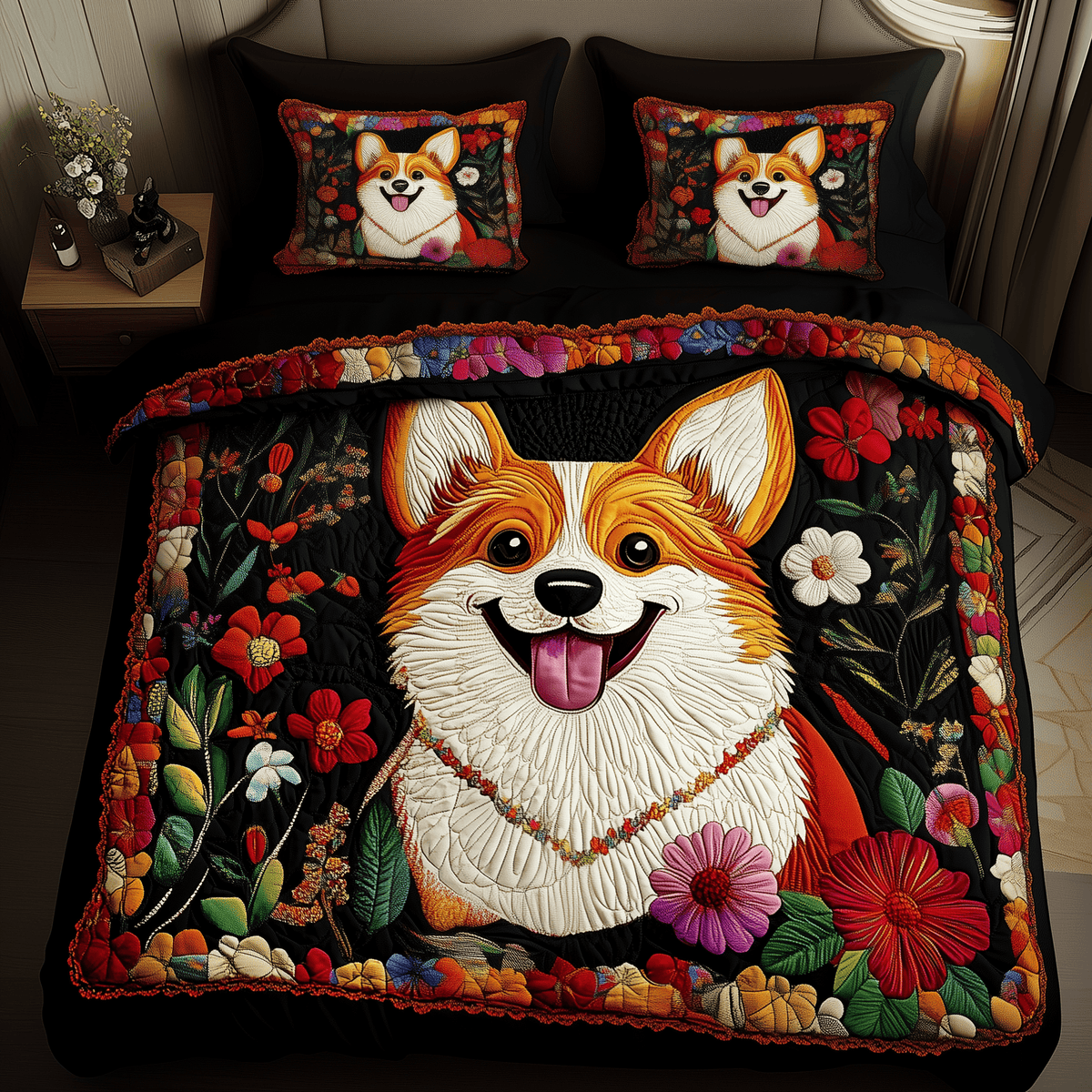 Corgi Dog 3 Piece Quilted Bedding Set Gift For Dog Lovers