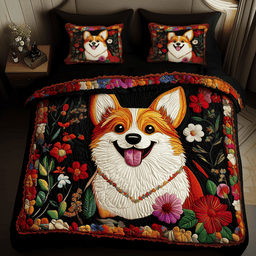 Corgi Dog 3 Piece Quilted Bedding Set Gift For Dog Lovers