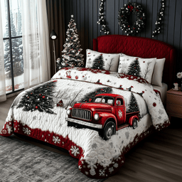 Truck 3 Piece Quilted Bedding Set Christmas Gift For Holiday Decor Lovers
