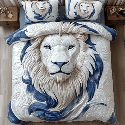 Blue Swirl Lion King 3 Piece Quilted Bedding Set Gift For Lion Lovers