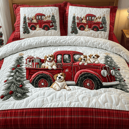 A Dog Ride 3 Piece Quilted Bedding Set Christmas Gift For Dog Lovers