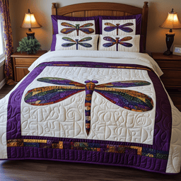 Elegance Dragonfly 3 Piece Quilted Bedding Set Gift For Butterfly Lovers