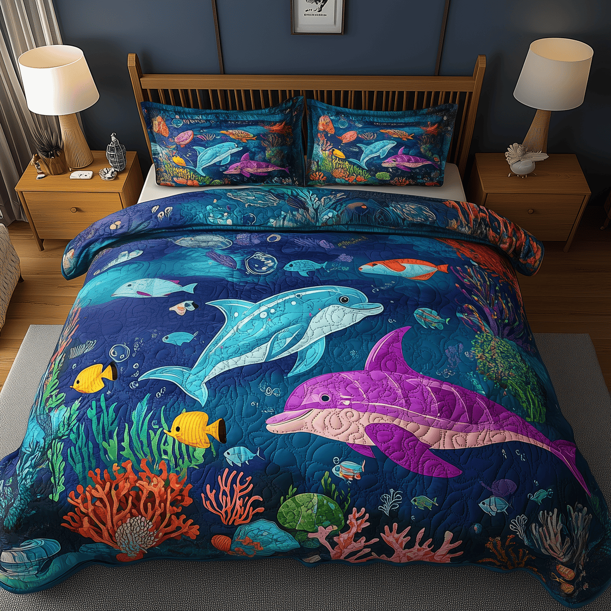 Ocean Dreamscape 3 Piece Quilted Bedding Set Gift For Beach Lovers