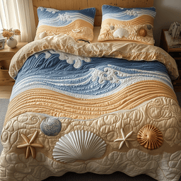 Dreamy Seashore Beach 3 Piece Quilted Bedding Set Gift For Beach Lovers