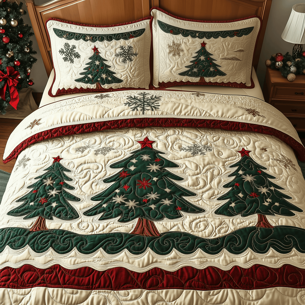 Forest 3 Piece Quilted Bedding Set Christmas Gift For Nature Lovers