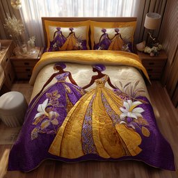 Golden Queens 3 Piece Quilted Bedding Set Gift For African American Heritage Lovers